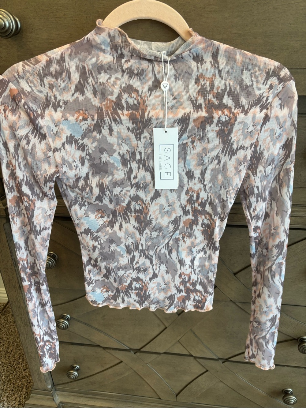 NWT Sage Sheer Long Sleeve Mock Neck Top Multi Colored Size XS
